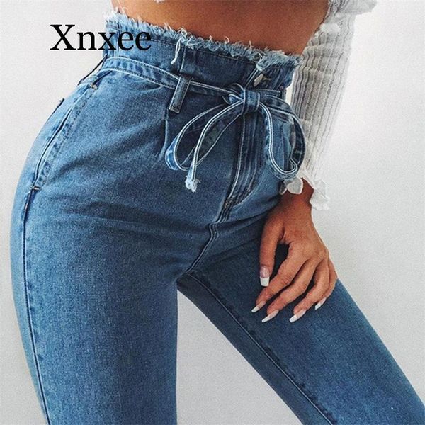 

blue pants long vintage jeans women high waist stretch denim pants female tassel autumn ankle-length slim trouser zipper