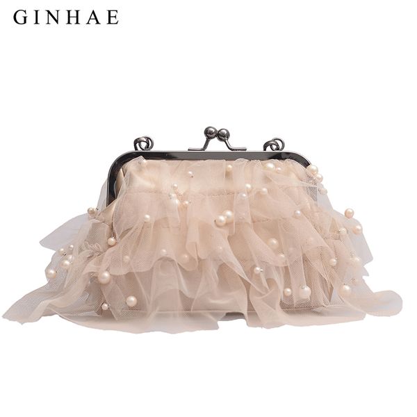 

модная сетка princess sac элегантные жемчужные наплечные сумки lady evening party жених сумки маленькая цепочка клатч crossbody для женщин