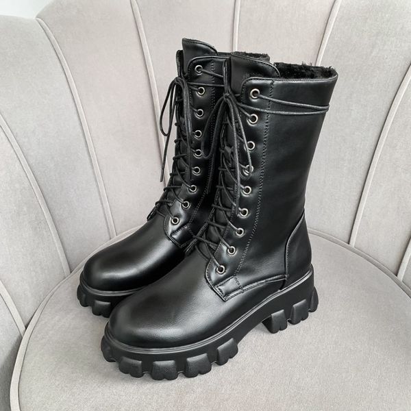 

boots white thick with waterproof platform head woman 2021 will shoes, Black