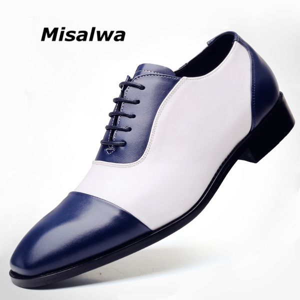 

misalwa cap-toe wingtip oxford pu leather men dress shoes plus size 38-48 men shoes white blue black brogue flats loafers
