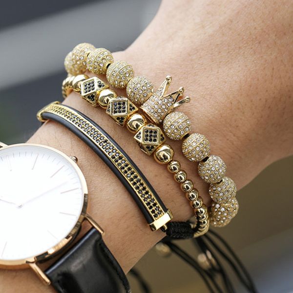 

dropshipping 2019 luxury jewelry 3pcs/set bracelet hip hop gold men jewelry cubic micro pave cz charm bracelets for women men, Black