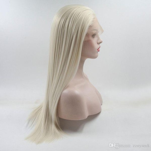 

natural straight white platinum blonde princess synthetic lace front wig with baby hair for white women, Black