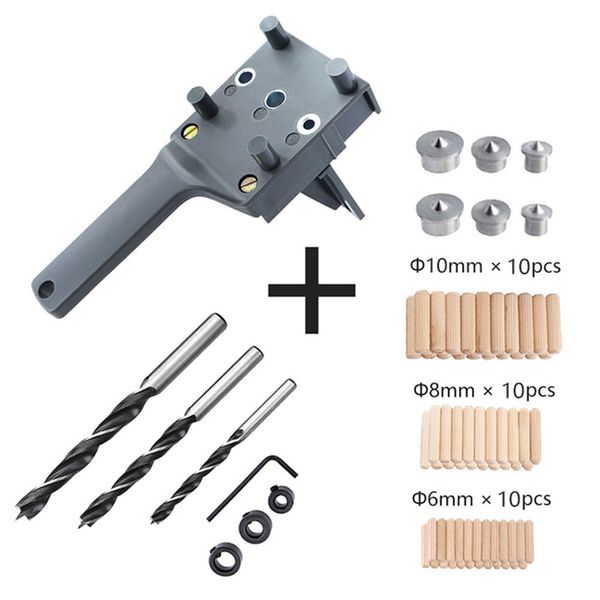 

44pcs board joint abs carpenters woodworking dowel jig set hole locator diy tool handheld with scale wrentch bits drill guide