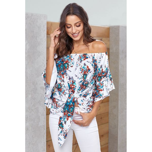 

a new european and american seven sleeve print knot pullover