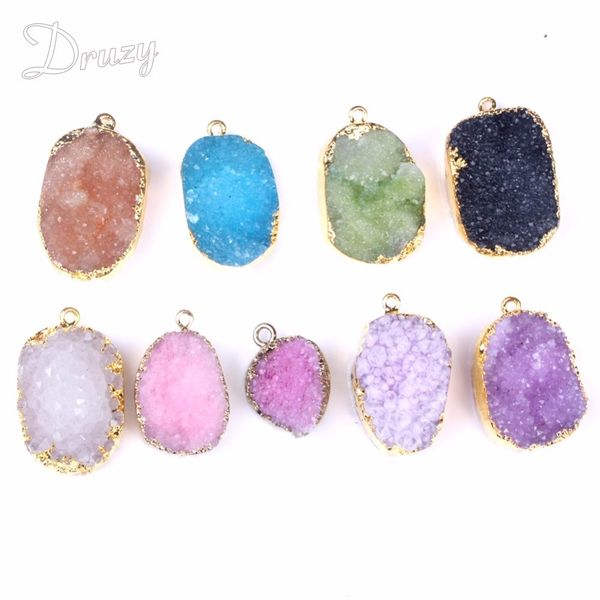 

druzy mixed 5pcs from natural om shape raw druzy in gold-color chain drusy pendant necklace for men women, Silver