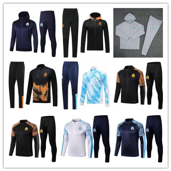 

19 20 olympique de marseille soccer hooded jacket tracksuit survetement 2020 payet thauvin om football jacket jogging training suit, Black