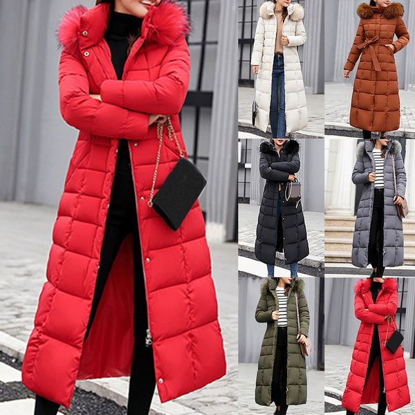 

long winter coat women parkas slim casual hooded fur collar warm jacket outerwear coat streetwear chaqueta mujer veste femme, Black