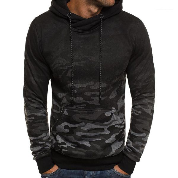 

clothing camouflage print mens designer hoodies fashion loose gradient big pocket panelled mens hoodies casual males, Black