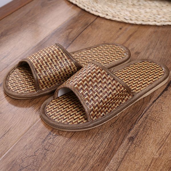 

men's natural tropical royal rattan home guest slippers bamboo rattan cane grass weaving women with household slippers shoes, Black