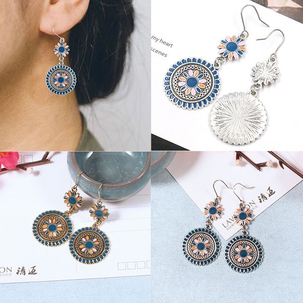 

ear ornaments jewelry accessories flower drop earring silver golden dangle wedding lovely ethnic 1pair 2019 new arrival