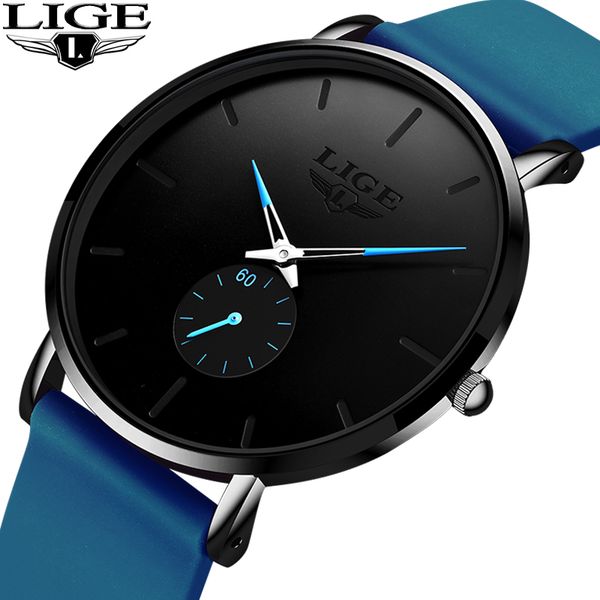 

lige 2020 fashion blue men watch ultra thin simple men's watches quartz watch silica gel wristwatches relogio masculino new, Slivery;brown