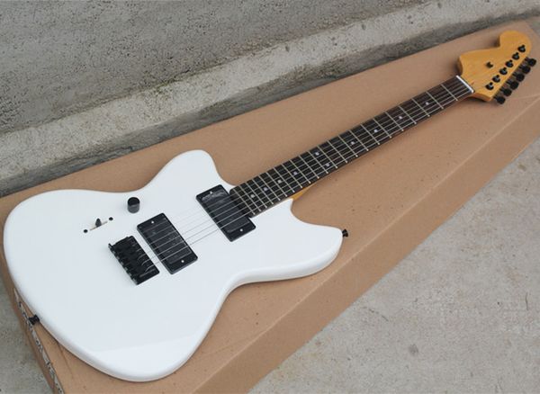 Chitarra elettrica Jim per mancini bianca all'ingrosso di fabbrica con pickup EMG, tastiera in palissandro, hardware nero, che offre servizi personalizzati