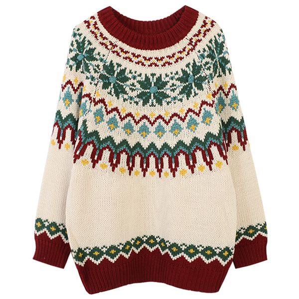 

autumn spring women sweaters o-neck jacquard contrast color geometric embroidery long sleeve pullover casual sweater t11780, White;black