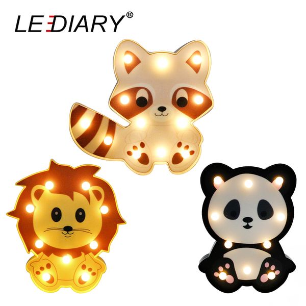 

lediary 3d colorful animal led night lights cute panda lion raccoon shape bedside table lamp for kids toy children's day gift