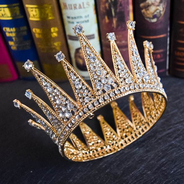 

crystal royal queen king bridal tiara crown men/women pageant prom hair ornaments bride headpiece wedding hair jewelry accessory, Golden;white