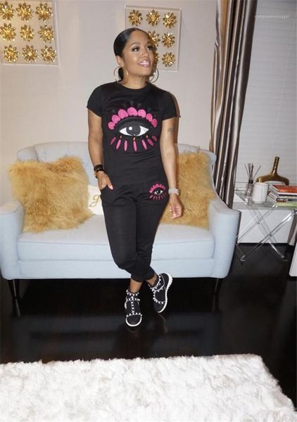 

casual suits 2pcs pants solid color clothing shorts shirt long pants sects fashion apparel women eyes print, White