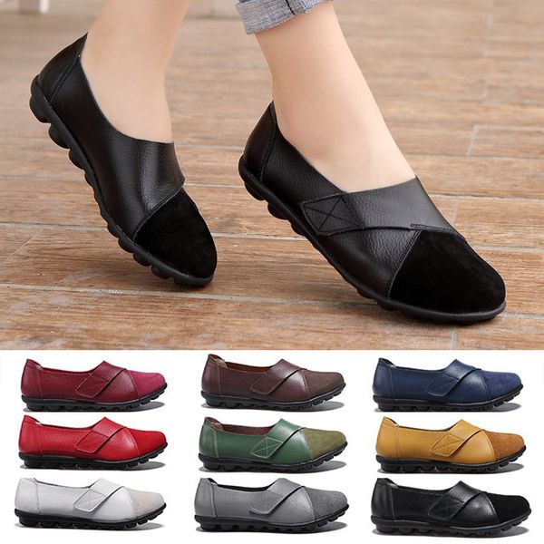 

newly orthopedic pu leather loafers soft sole casual flats shoes for women students vk-ing, Black