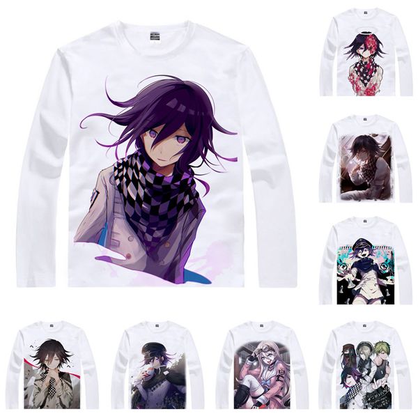 

makoto naegi kyoko kirigiri t shirt danganronpa v3 killing harmony men t-shirt casual vintage tshirt printed long sleeve shirts, White;black