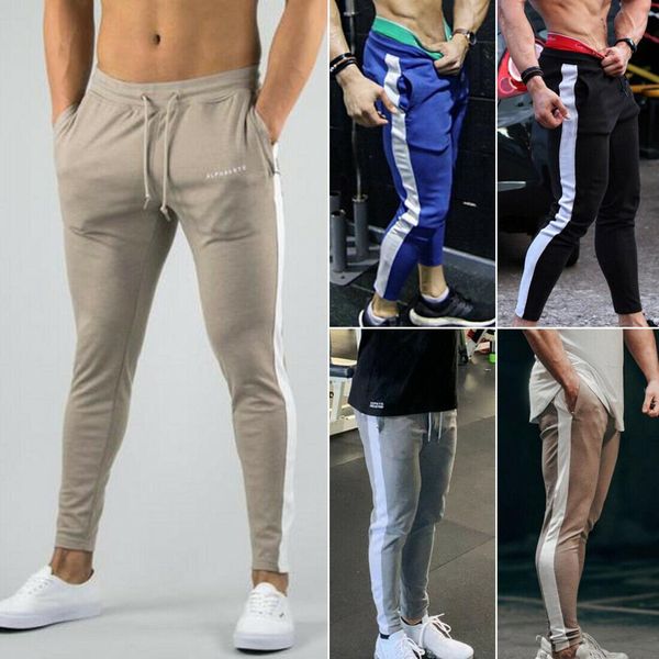 

2019 new style fashion men's tracksuit bottoms with pocket long pants cotton joggers patchwork trousers, Black