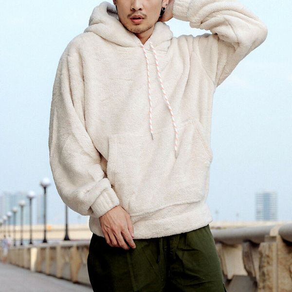 

men women hooded sweatshirts autumn winter fur fleece warm pullover hoodies casual loose long sleeve sweatshirts, Black