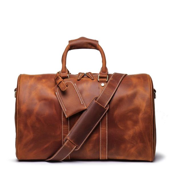 

men waterproof leather travel tote bag large overnight weekend man vintage duffle bag hand luggage male handbag