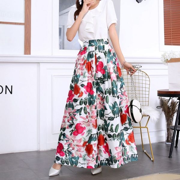 

high waist maxi skirt women long skirt floral bohemian skirt plus size ladies skirts ankle length 2019 fashion, Black