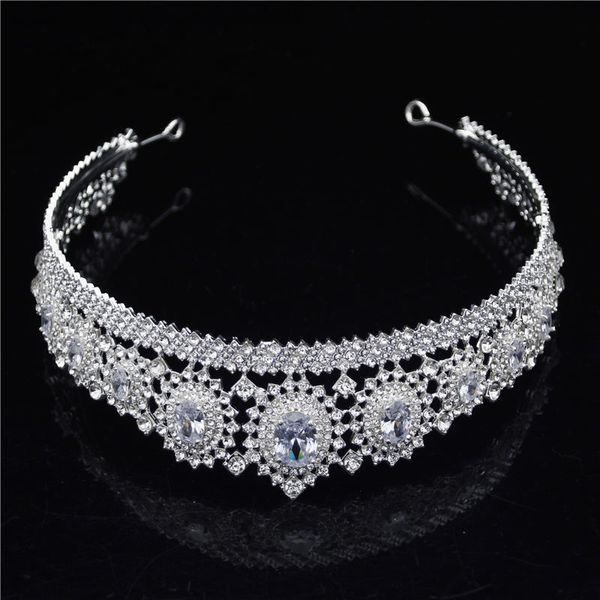 

baroque rhinestone tiara bride headband crystal zircon wedding crown for women hair jewelry accessories pageant headpiece, Golden;white