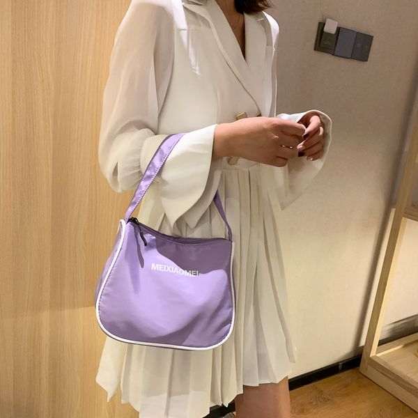 

korean version of nylon cloth candy color casual alphabet baguette bag 2020 summer new fashion foreign style shoulder bag