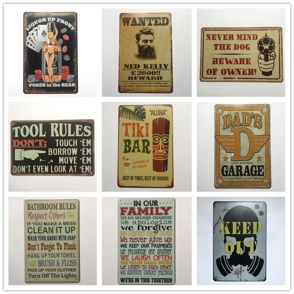 

Tiki bar tool bathroom rule garage retro vintage metal tin ign old wall metal painting art bar man cave pub re taurant home decoration