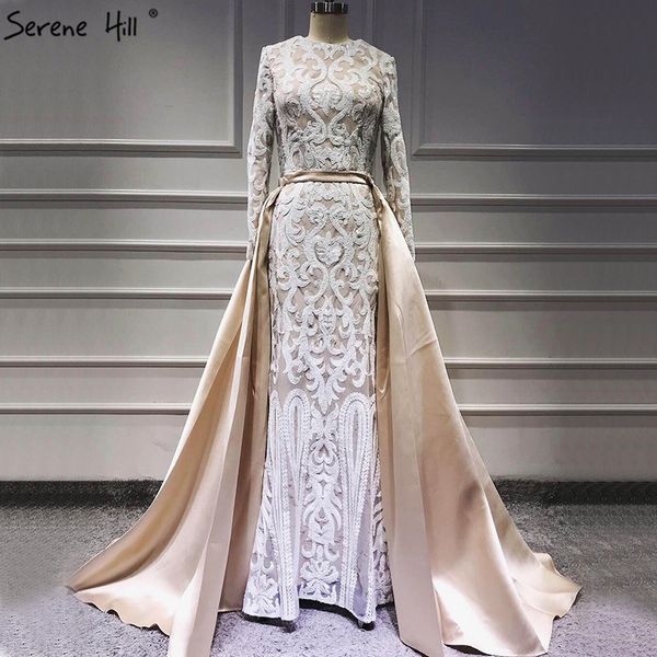 

muslim mermaid long sleeves sparkly evening dresses sequined o-neck luxury evening gowns 2019 serene hill la60936, White;black
