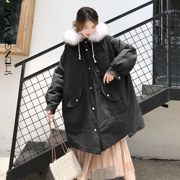 

shengpalae new 2019 autumn korea style full sleeve single breasted with hooded zippers pockets thick women coat tide fr260, Tan;black