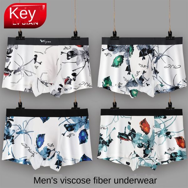 

men's ice silk traceless printed boxer pants youth low waist u convex four-corner underwear canned oem underwear, Black;white