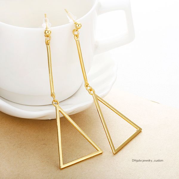 

Golden Color Long Simple Hollow Triangle Earrings Elegant Temperament Women's Drop Earrings Fashion Wholesale Jewelry E0493