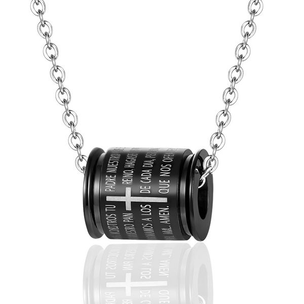 

2020 z es120 new men's titanium steel cross scripture pendant stainless steel cylinder biblical necklace accessories factory direct sal, Silver