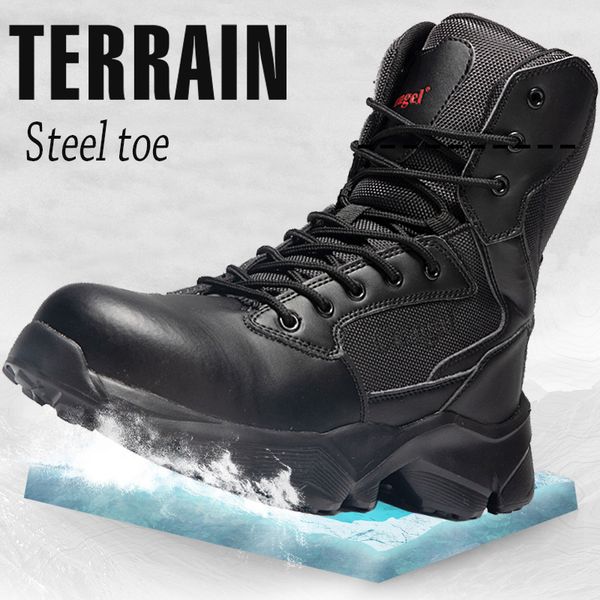 

outdoor men hiking shoes breathable desert tactical boot steel toe waterproof work safely boots anti-slip trekking shoes