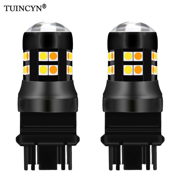 

tuincyn 2pcs dual color t25 3157 led bulbs for cars switchback amber/white led double contact turn signal lights with drl