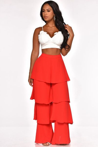 

fashion full length women wide leg pants 2019 patchwork ruffles pleated womens trousers 2019 casual loose palazzo pants, Black;white