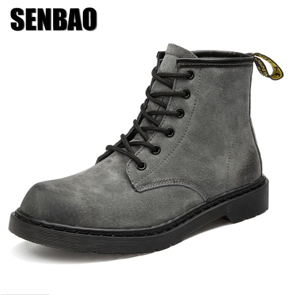 

senbao 2018 winter new men's boots men's trend casual warm shoes ankle upper motorcycle shoes wearable sole two style options, Black