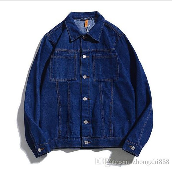 

designer jacket trend handsome slim denim jacket blue coat japanese motorcycle tooling jacket spring autumn mens clothes, Black;brown
