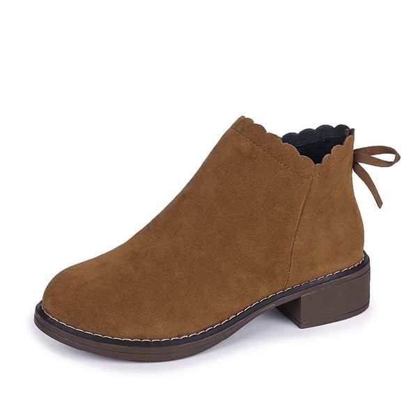 

booties winter 2019 new england and ankle boots wild women's boots flat women's shoes autumn thick with bare, Black