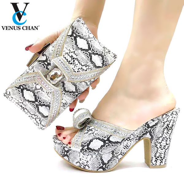 

nigerian shoes with matching bags set italian women's party shoes and bag sets silver color women high sandals and handbag, Black