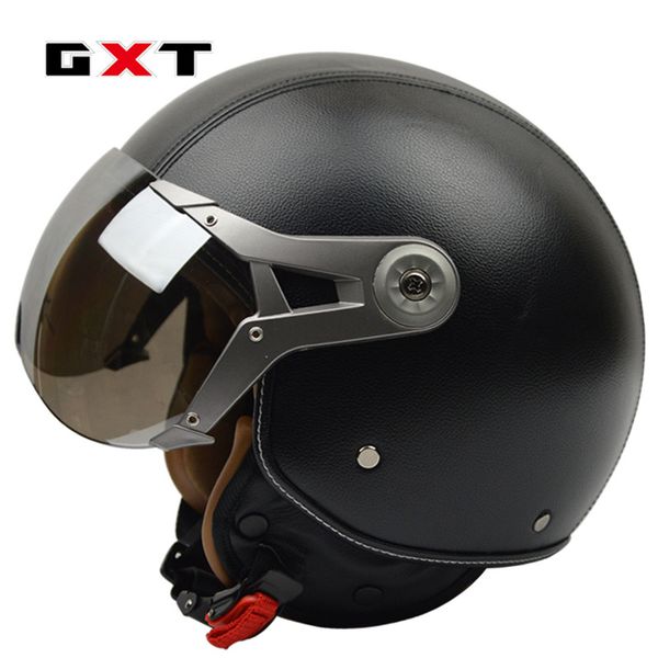 

gxt genuine leather motorcycle helmets vintage half helmet male women jet retro helmet m l xl