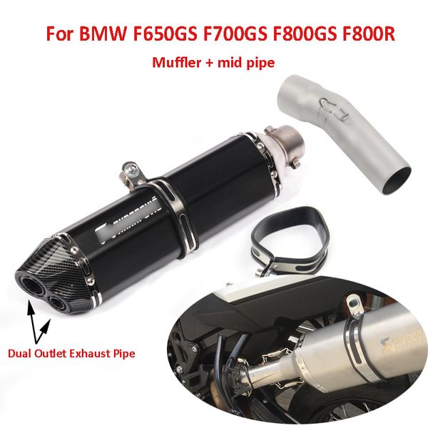 

motorcycle exhaust system muffler mid middle link pipe slip on exhasut tip baffler for f650gs f700gs f800gs f800r f800gt