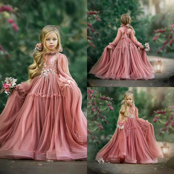 

rosewood цветок девочки платья для свадьбы с длинным рукавом кружева pearls высокий воротник девушки pageant платье длина пола дети birthday, White;blue