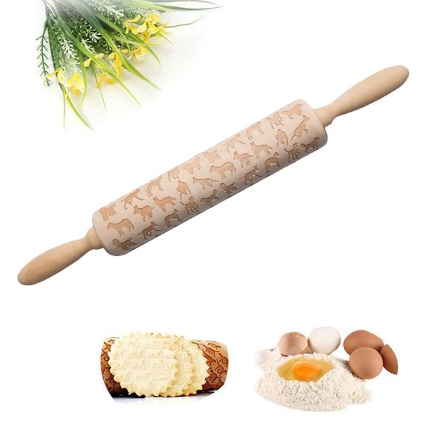 

dog natural wooden rolling pin embossed rolling pin diy baking tools