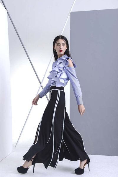 

легкие широкие штаны юбка vent элегантные брюки для досуга и широкие штаны женские брюки 449, Black;white