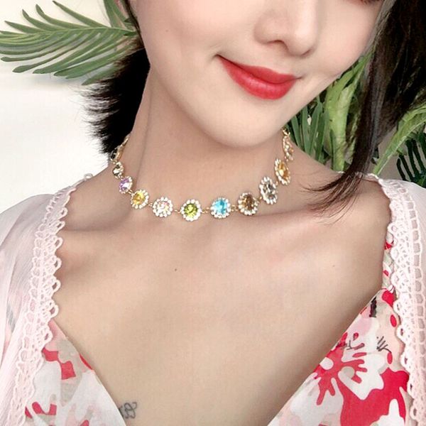 

baroque vintage necklaces for woman full crystal long necklaces pendants simple chokers collar fashion jewelry collier femme, Silver