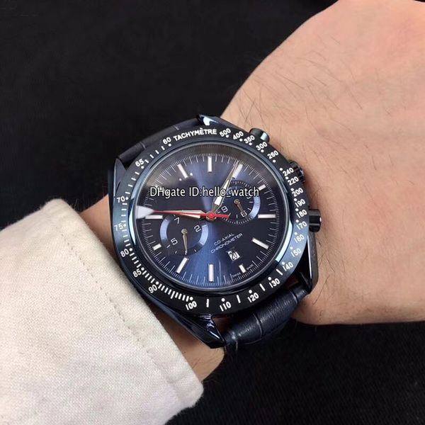 

new dark side of the moon pvd blue steel case 311.93.44.51.03.001 blue dial automatic mens watch leather strap gents sport watchces, Slivery;brown