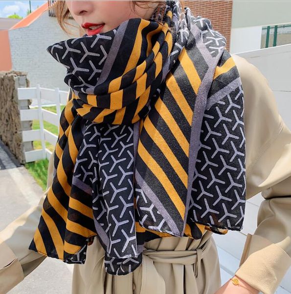

geometric splicing pattern designer of cotton and hemp scarves for women's sunscreen shawl tourism scarf sold, Blue;gray