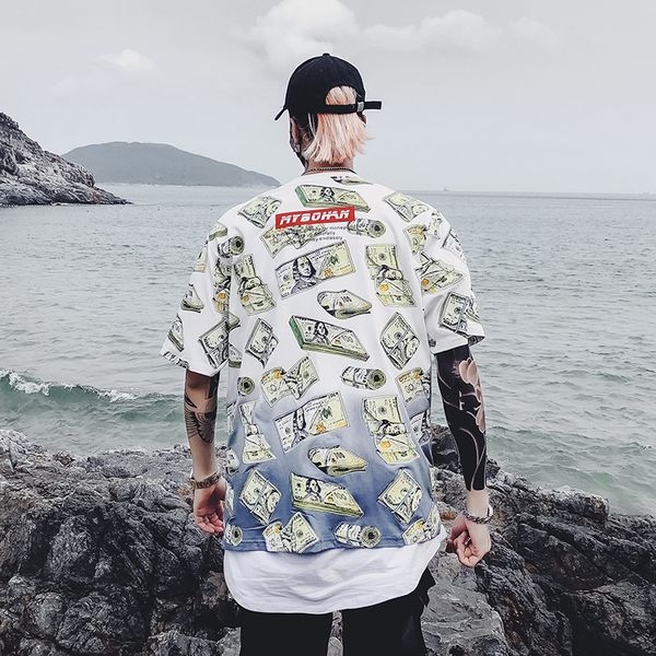 

mens money t shirt hip hop overszie men tshirt streetwear summer cotton tees hiphop fashion t-shirt, White;black